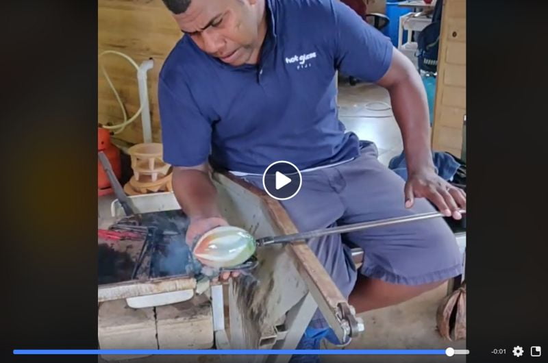 Peter finishing off the glass rugby balls for the Hot Glass Fiji - Women's top try scorer and Hot Glass Fiji women's player of the Match